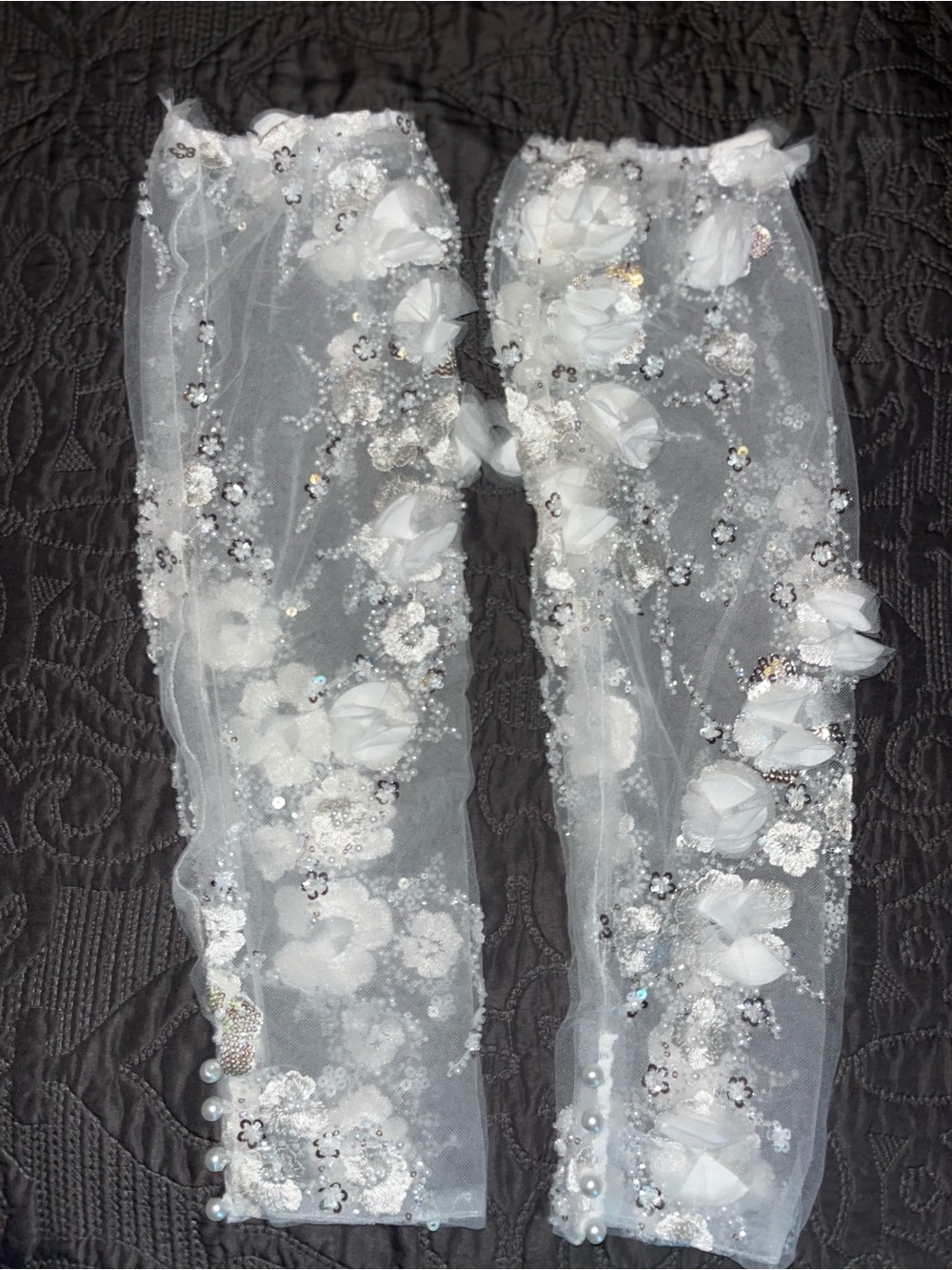 Sheer White Floral Appliqué Bridal Arm Sleeves